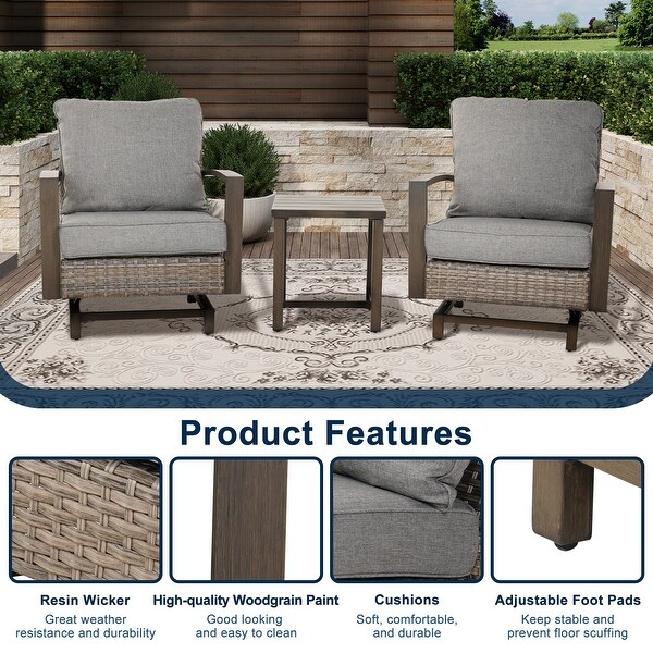 3 PCS Patio Bistro Set with PE Wicker Rocker Chair