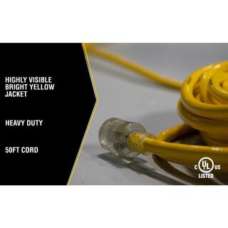 Yellow Jacket 50 ft. 103 SJTW Outdoor Heavy-Duty Extension Cord with Power Light Plug 2805