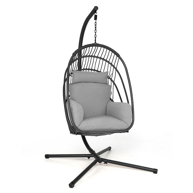 Hanging Folding Egg Chair With Stand Soft Cushion Pillow Swing Hammock