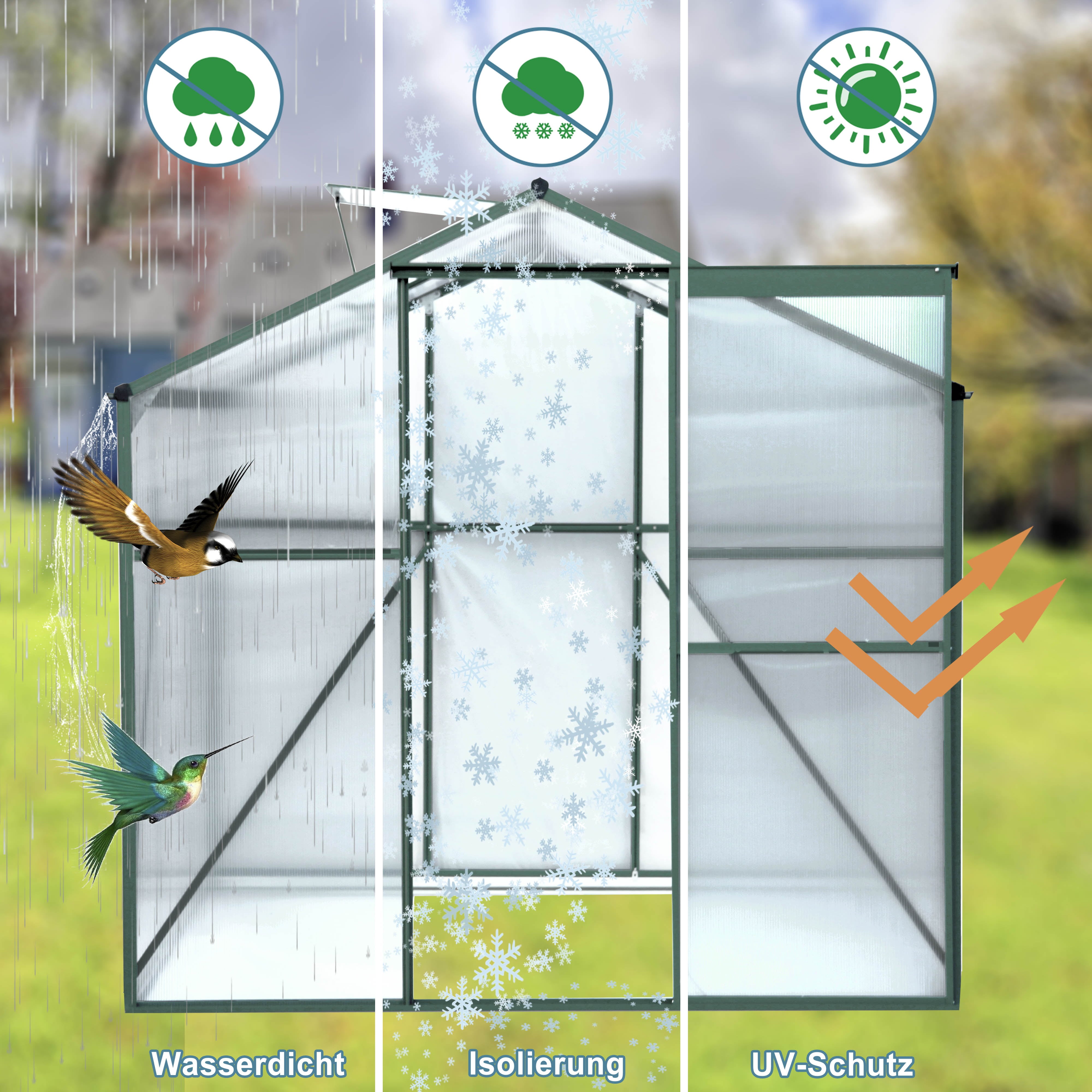 TheirNear 6 x 6 x 6.8 FT Walk-in Polycarbonate Greenhouse, Gardening Plant Tent with Roof Vent for Ventilation & Rain Gutter