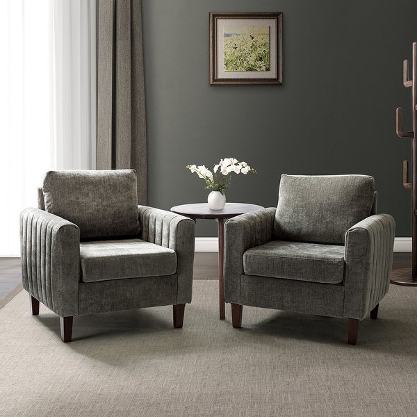 Ganymedes Comfy Accent Club Chair with Wood Base Set of 2 by HULALA HOME