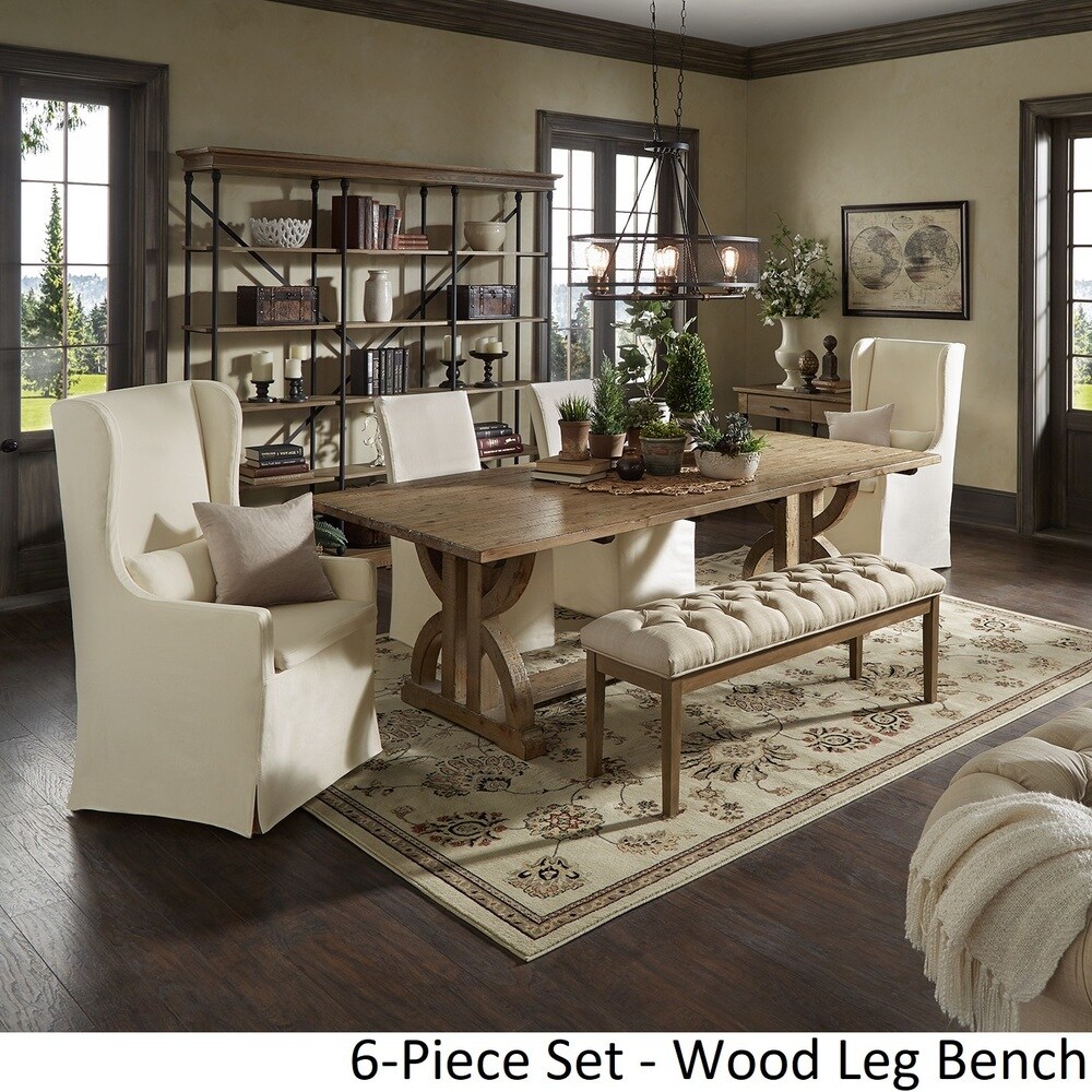 Paloma Reclaimed Wood Rectangular Dining Set with Cream Cotton Chairs by iNSPIRE Q Artisan