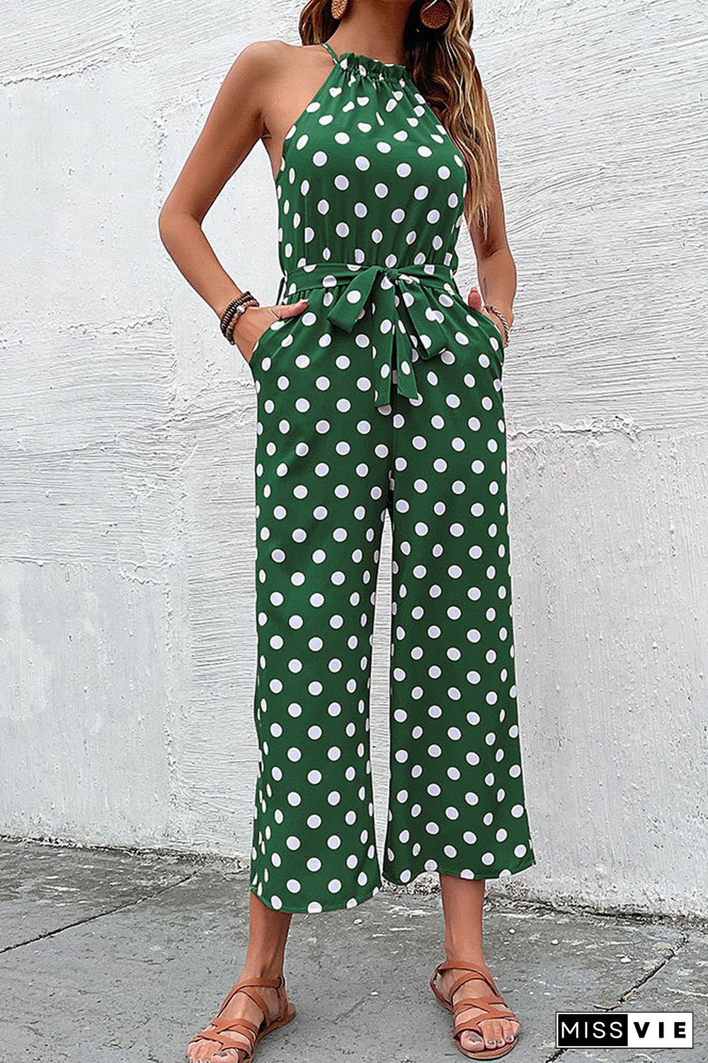 Polka Dot Long Pants Loose Jumpsuit Wholesale