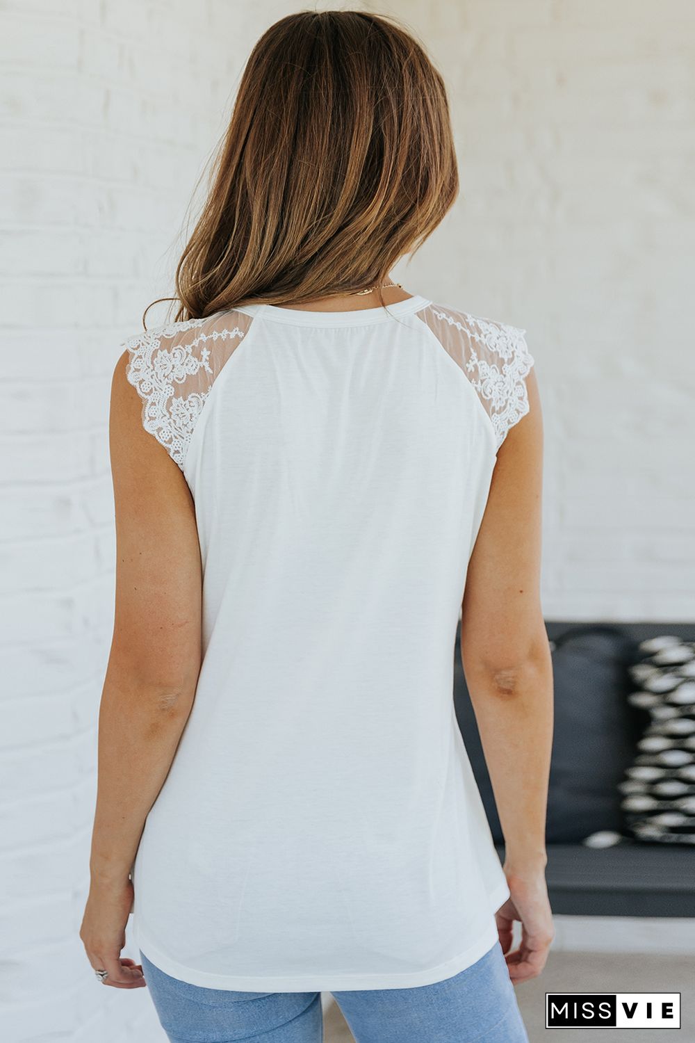 White Lace Cape Flowy Tank Top