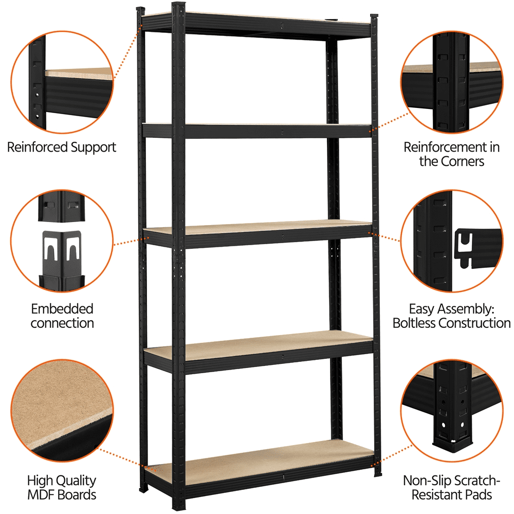 Topeakmart 5-Tier Adjustable Steel Storage Rack Garage Shelves, Black