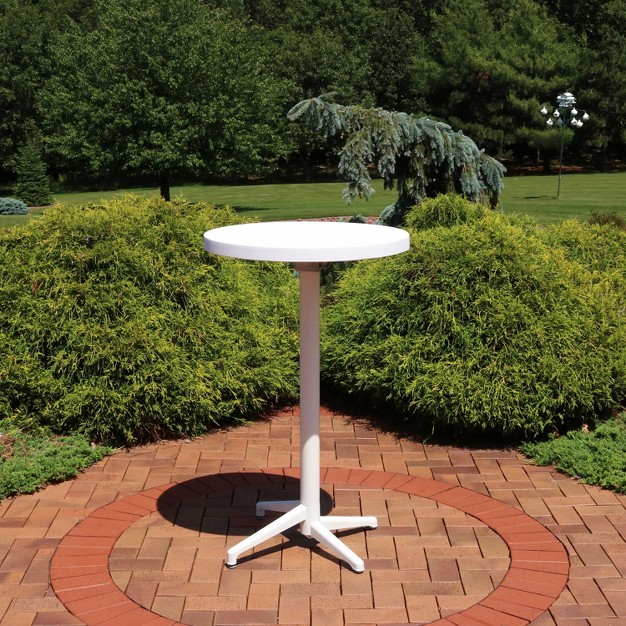 Sunnydaze 45 quot h Round Plastic All weather Commercial grade Patio Bar Table With Foldable Design White