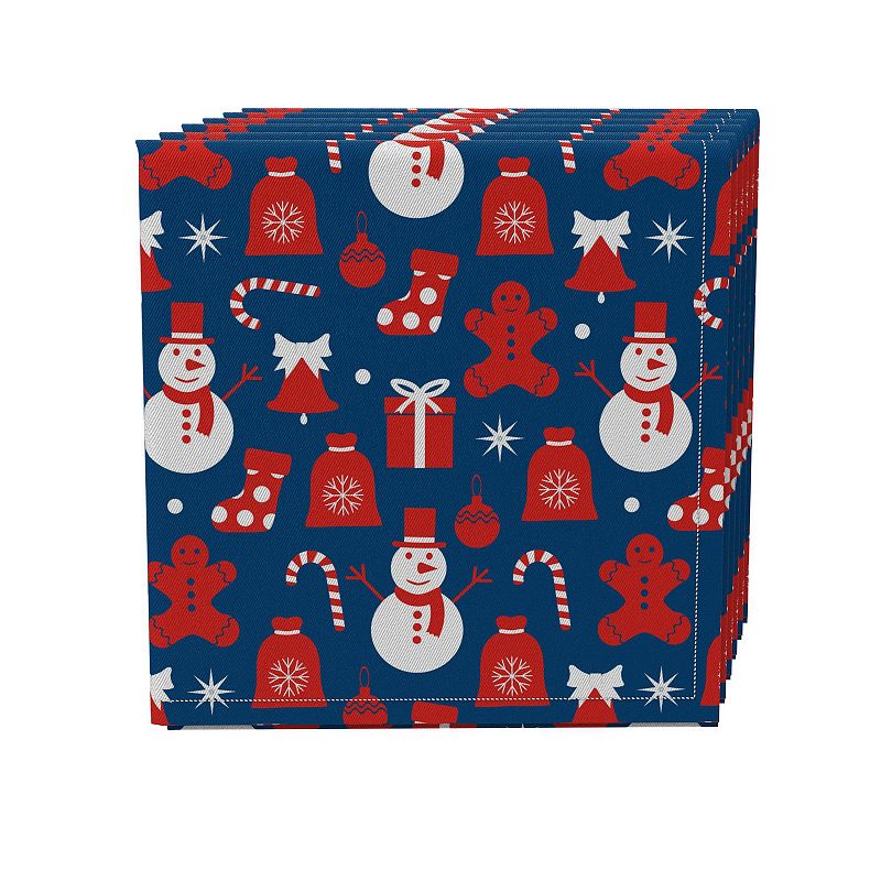 Napkin Set of 4， 100% Cotton， 20x20， Red Christmas Symbols