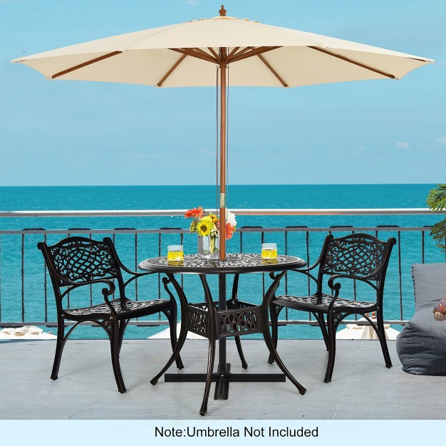 Costway 3 Pcs Patio Dining Bistro Set Cast Aluminum Round Patio Table W chairs