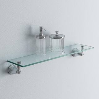 MOEN Banbury 5-425 in. L x 3 in. H x 22-34 in. W Wall-Mount Clear Glass Shelf in Brushed Nickel Y2690BN