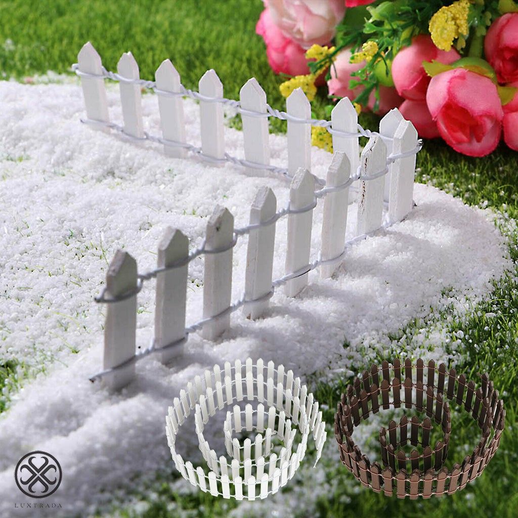 Luxtrada 2pcs Miniature Fairy Garden Wood Fence Doll House Terrarium Dollhouse Succulent Plant Pot DIY Mini Ornament for Dollhouse Home Garden (White)