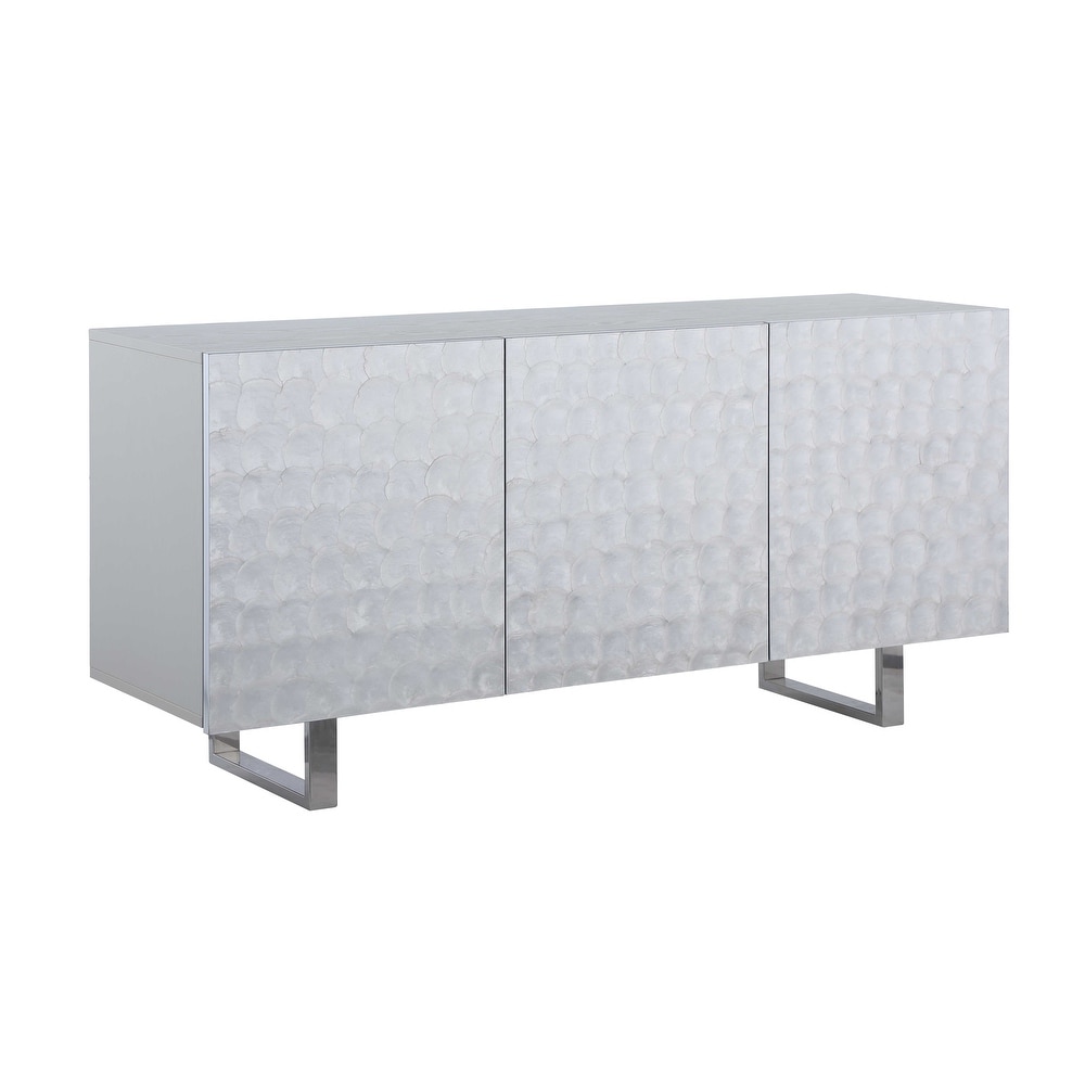 Somette Kenneth Contemporary Buffet with Steel Legs   Seashell Veneer Accents