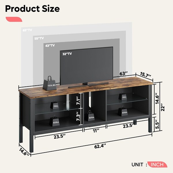 LED Entertainment Center， 65 inch Gaming TV Stand for 70 inch TV