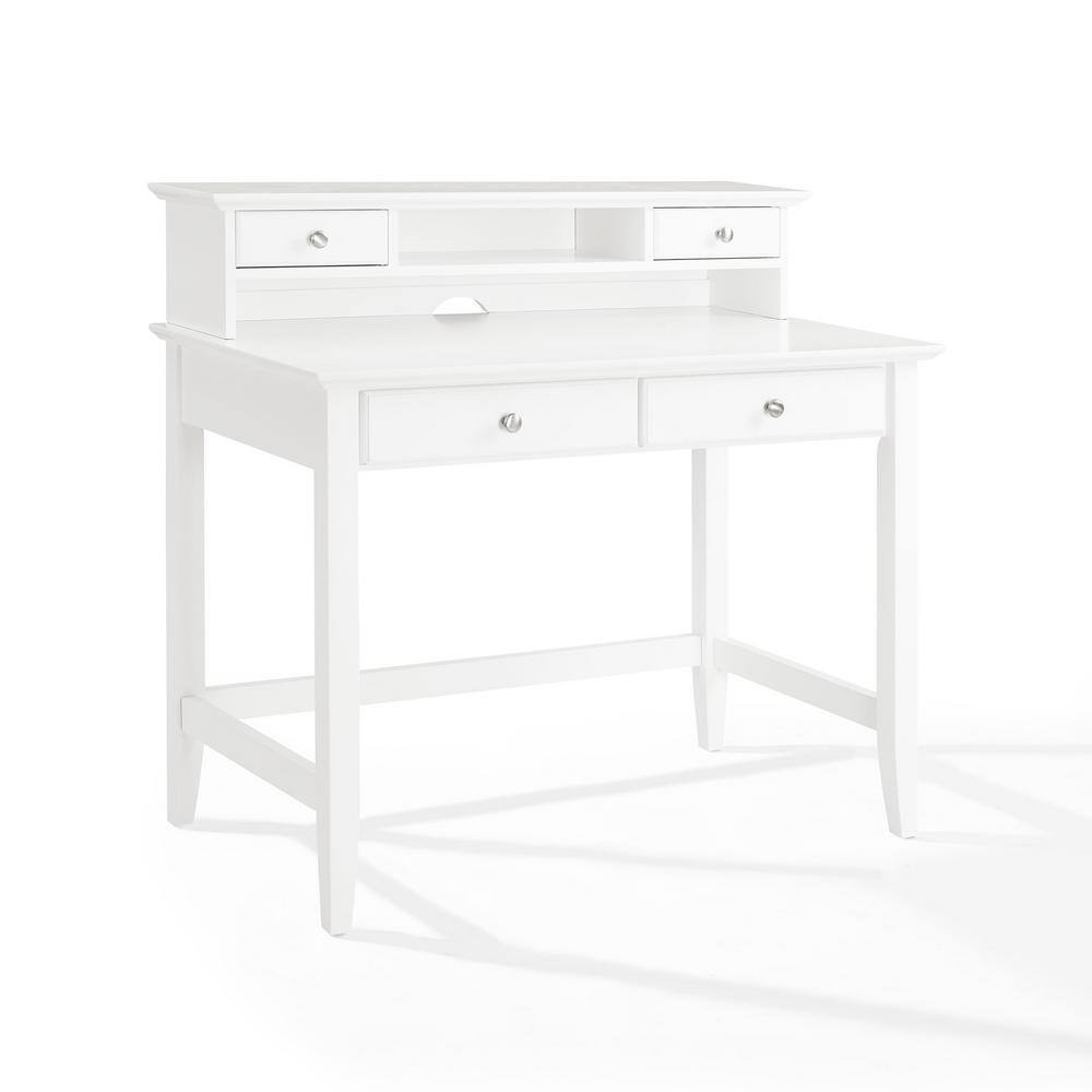 CROSLEY FURNITURE 54 in. Rectangular White 4 Drawer Computer Desk with Hutch KF65004WH