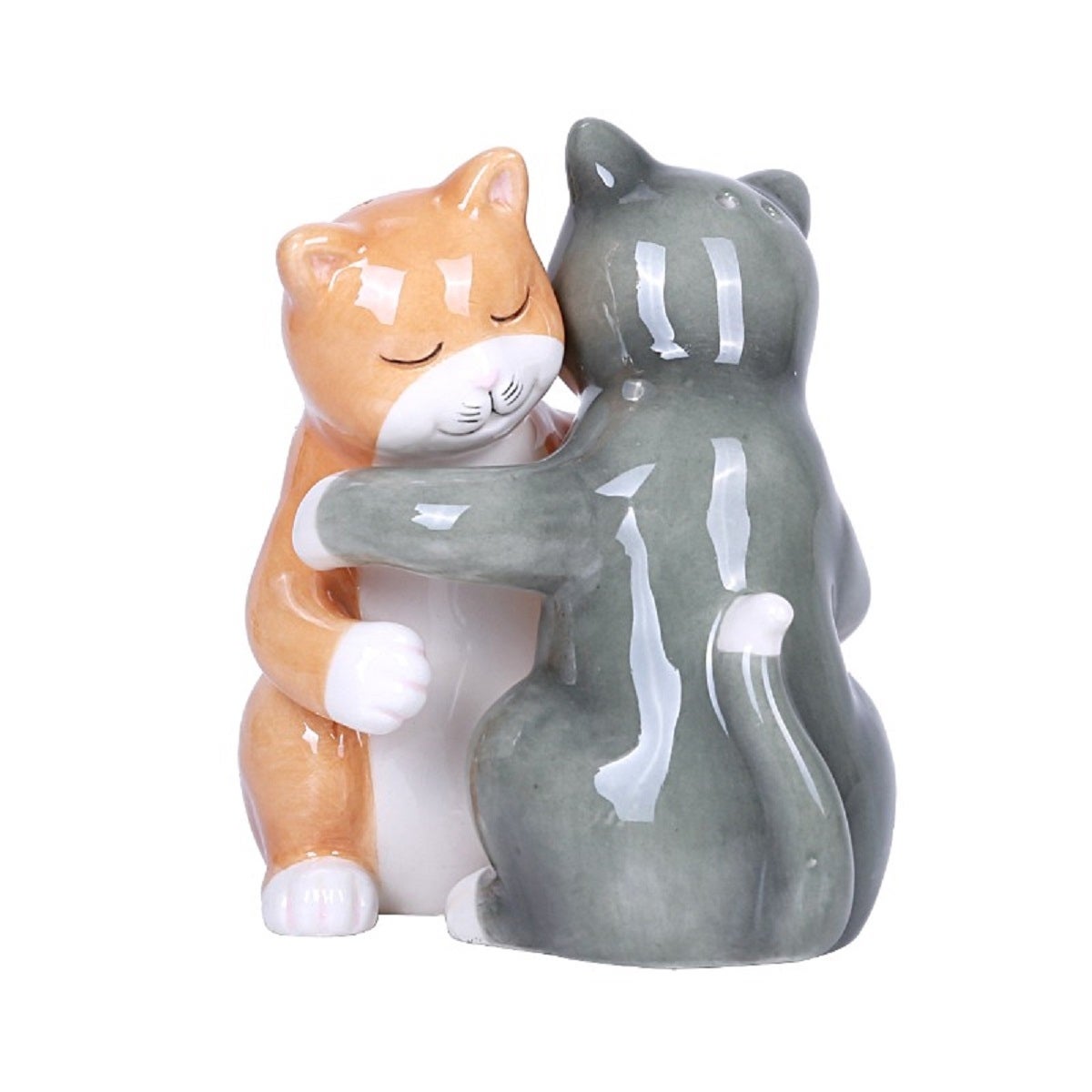 Orange and Gray Hugging Kitty Cats Ceramic Salt and Pepper Shakers Magnetic - Orange，Gray