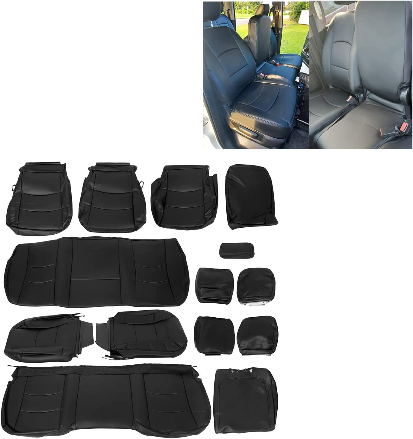 KOJEM Seat Covers Replacements for 2013-2018 14 15 16 17 Dodge Ram Crew Cab 1500/2500/3500 Artificial Leather Black