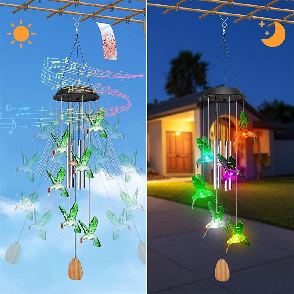 Fangsheng Outdoor Wind Chimes， Solar Hummingbird Lights Colors Changing Waterproof for Patio， Garden