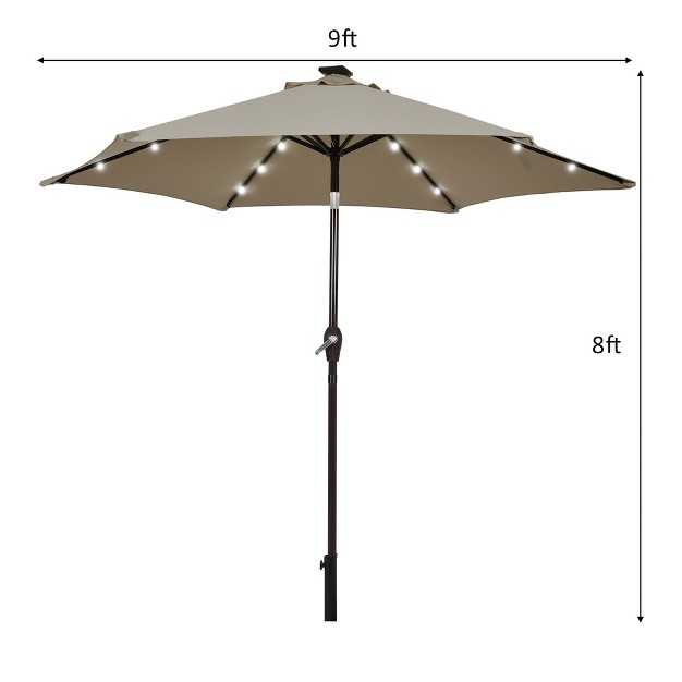 Costway 9 x27 Solar Led Lighted Patio Market Umbrella Tilt Adjustment Crank Lift