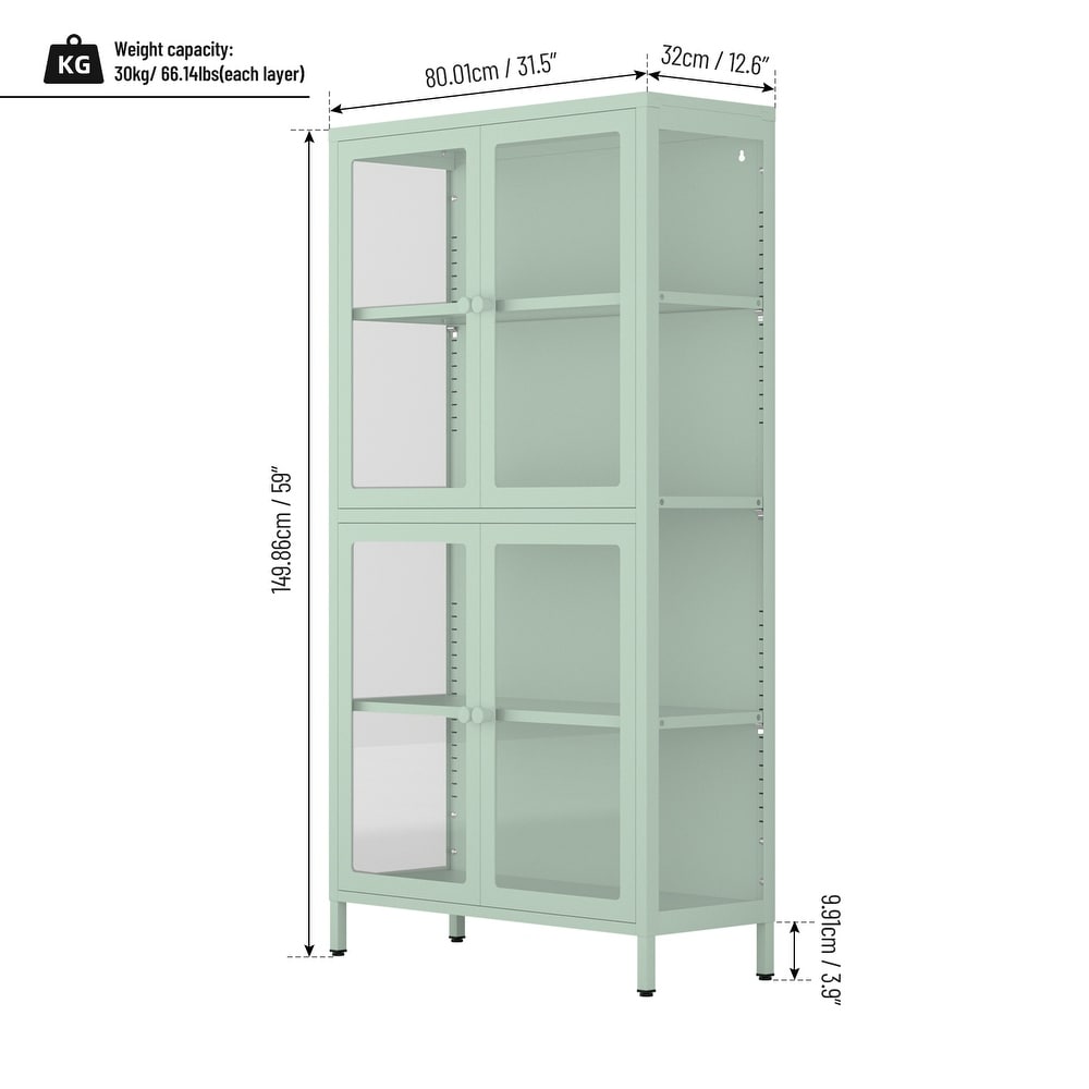 Glass Door Storage Cabinet with Adjustable Shelves