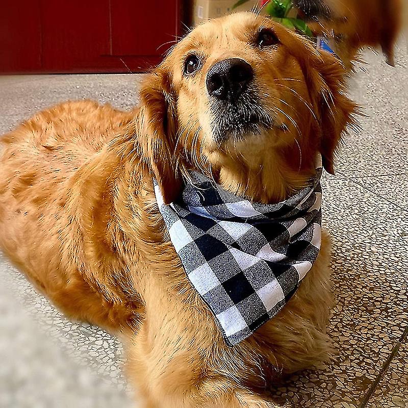 4pcs Classic Plaid Cotton Bandana Neckerchief Dogs Cats Triangle Scarf