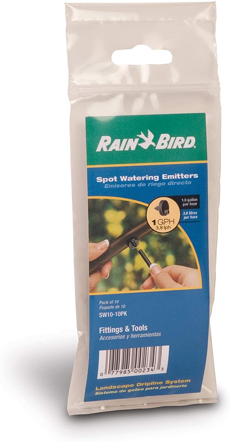 Rain Bird SW10/10PS Drip Irrigation Spot Watering Dripper/Emitter， 1 Gallon Per Hour， 10-Pack， Black