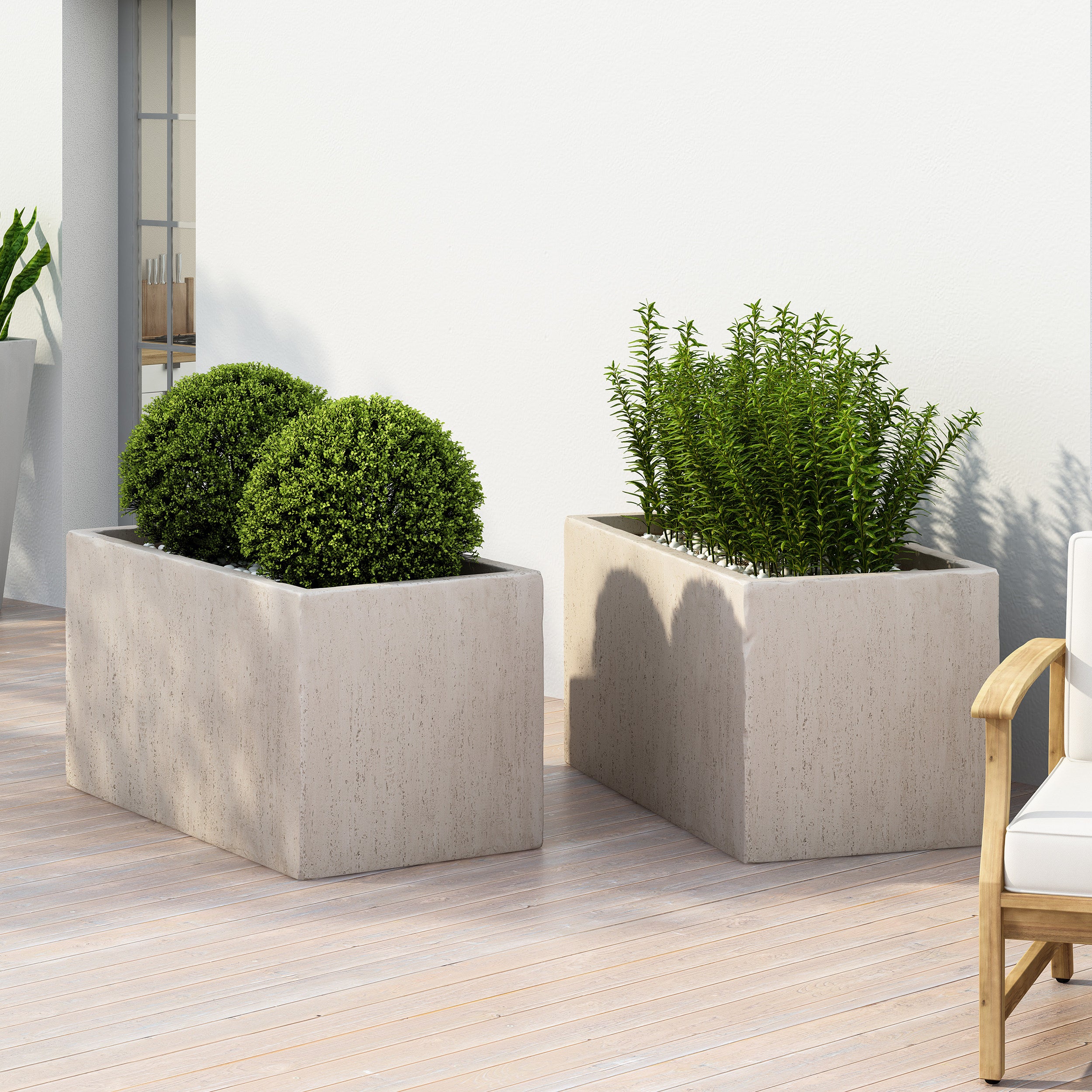 Fardeen Outdoor Modern Cast Stone Rectangular Planters (Set of 2)