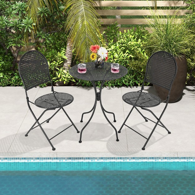 3pcs Patio Bistro Set Outdoor Conversation Furniture Table amp Folding Chair