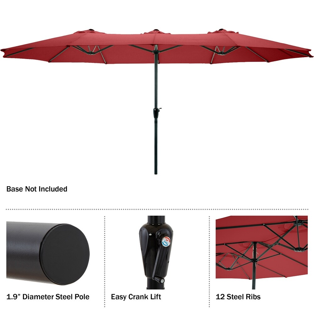 Extra Large Outdoor Umbrella   15 Ft Double Patio Shade with Easy Hand Crank by Pure Garden (Red)