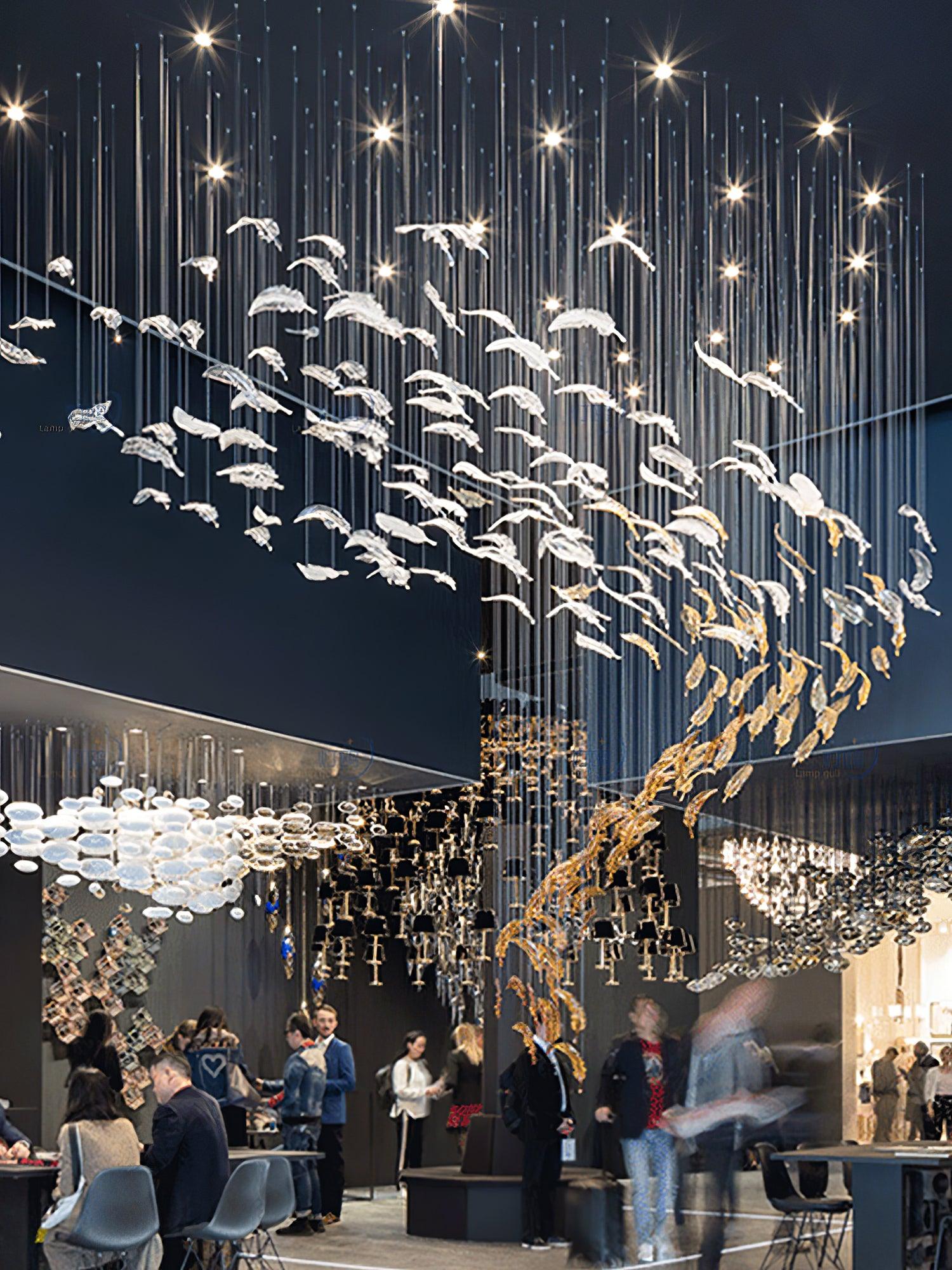 Glass Feathers Flying Chandelier