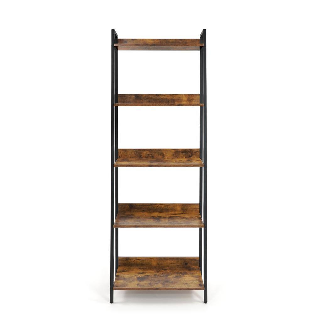 CAPHAUS 67 in. Rustic Oak Bookcase Shelf Organizer 24 in. W 5 Tier Ladder Bookshelf for Home Office Living Room and Kitchen FLR-CH2412MWLD5-RUOK