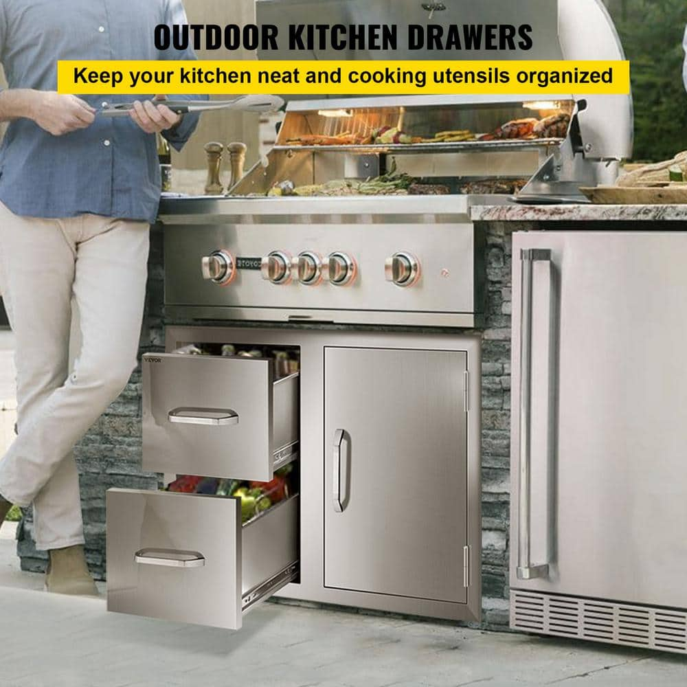 VEVOR Outdoor Kitchen Door Drawer Combo 32.5 in. W x 21.6 in. H x 20.5 in. D BBQ Island Drawers with Handles Access Door CTG20.5X22X330001V0