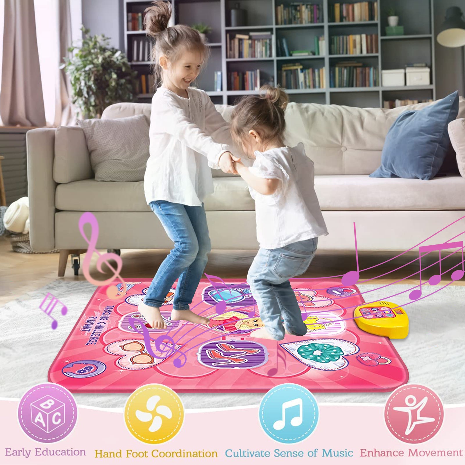 Kids Dance Toy， Electronic Dancing Mat with LED Lights， Musical Dance Pad Party Game Toy for 3 4 5 6 7 8 9 10 Years Old Boys Girls， Pink