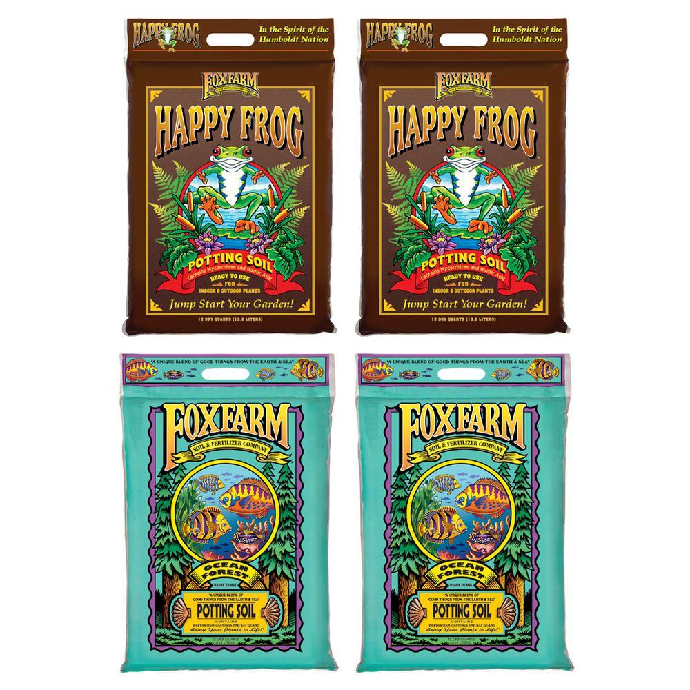 FOXFARM Happy Frog Nutrient and Ocean Forest Garden Potting Soil Mix (2-Pack) 2 x FX14054 + 2 x FX14053