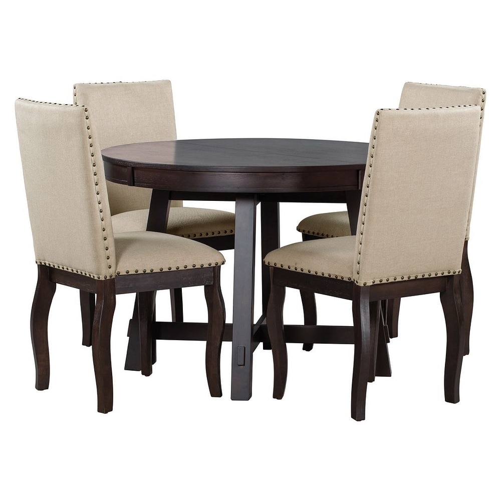 Expandable round dining table set for 4