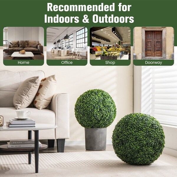 2 Pieces Artificial Boxwood Topiary UV Protected Indoor Outdoor Balls