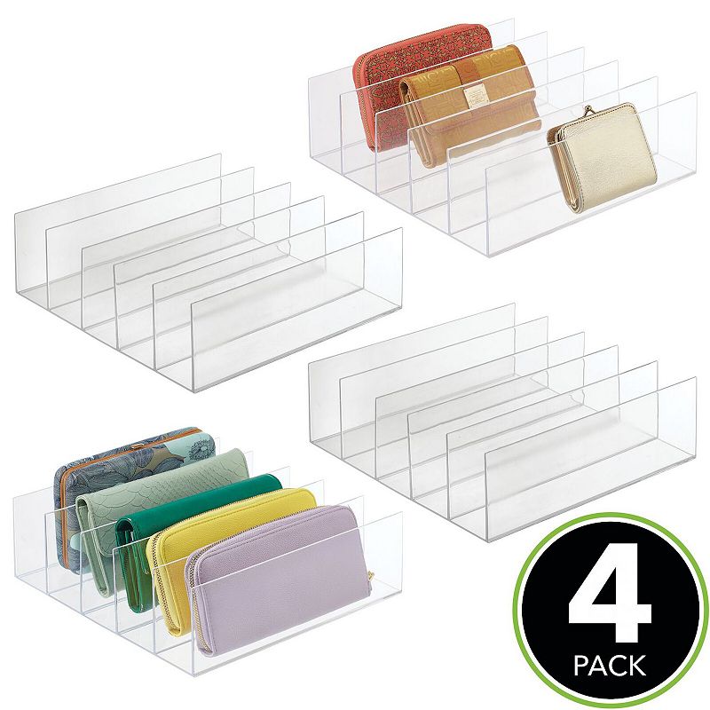 mDesign Plastic Divided Purse Organizer for Bedroom， Closet - 4 Pack