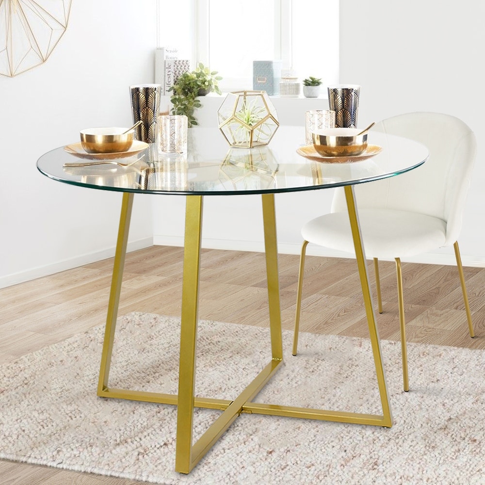 Round Glass Dining Table Gold