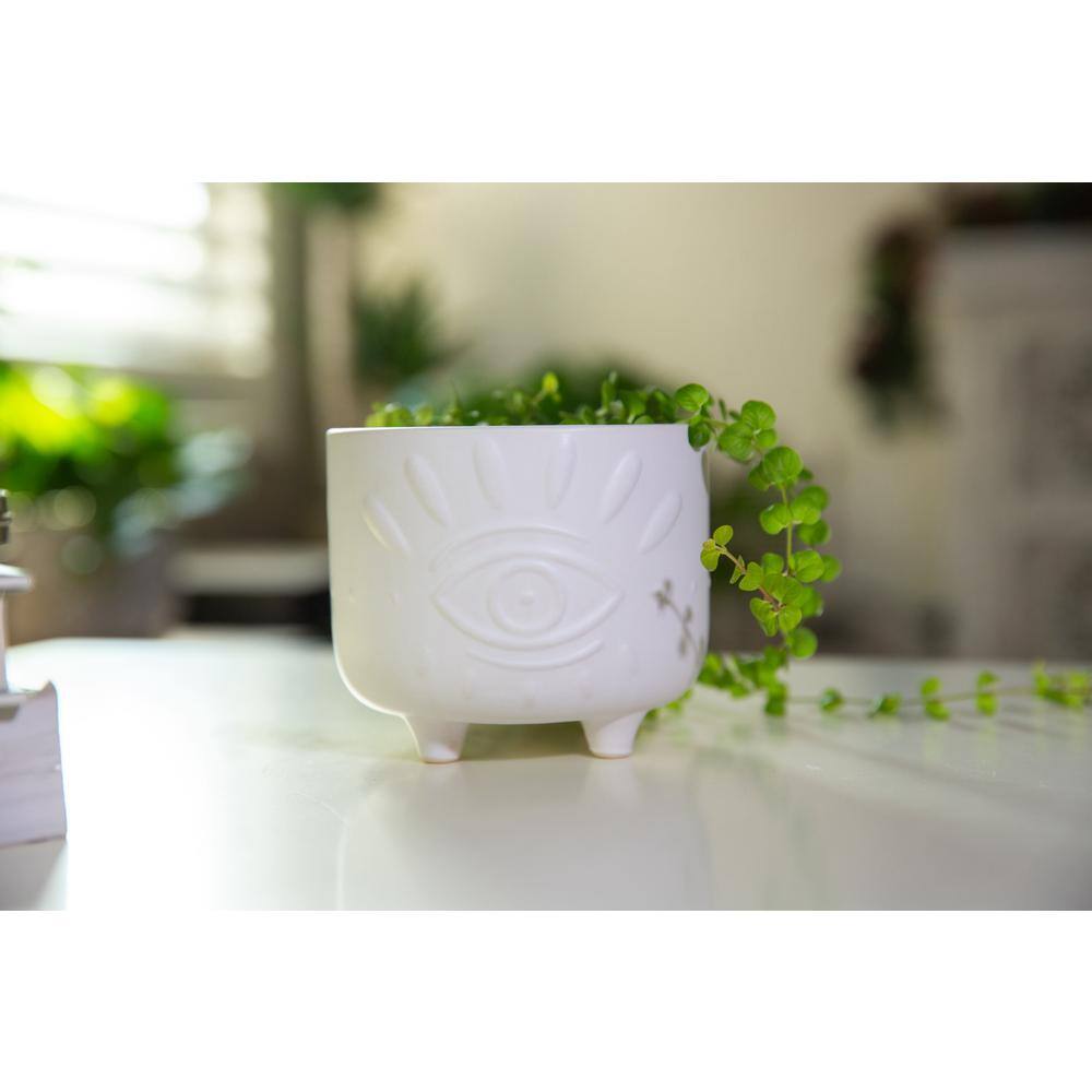 Flora Bunda 6 in. and 4.75 in. Matte White Evil Eye Ceramic Plant Pot with Legs (Set of 2) CT1423E2-MTWH