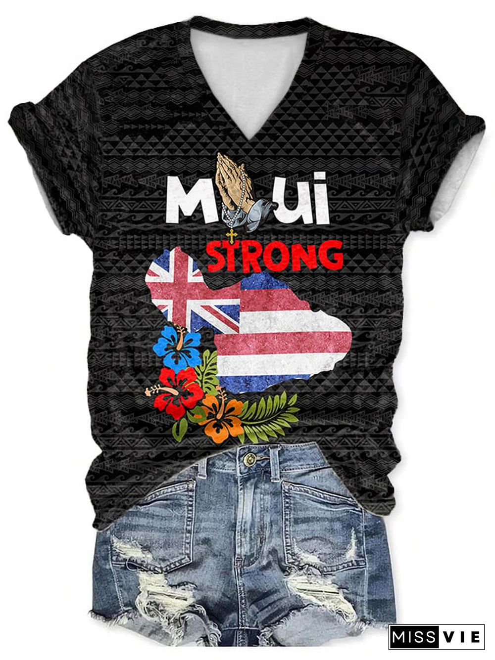 Women's Maui Strong Print V-Neck T-Shirt