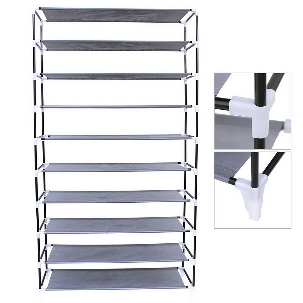 Ubesgoo Grey 10 Tiers 45 Pairs Shoe Rack Cabinet with Dustproof Cover Shoe Storage Closet Organizer