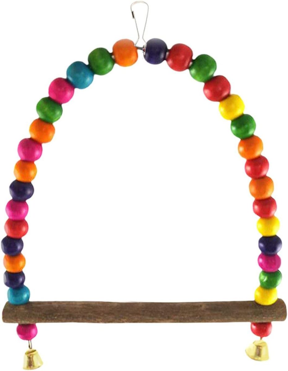 SunGrow Colorful Beaded Parakeet Bird Swing and Perch Stand with Mini Bells Cage Accessories