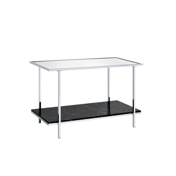 Open Compartment Rectangular console table， Mirrored， Faux Marble and Chrome