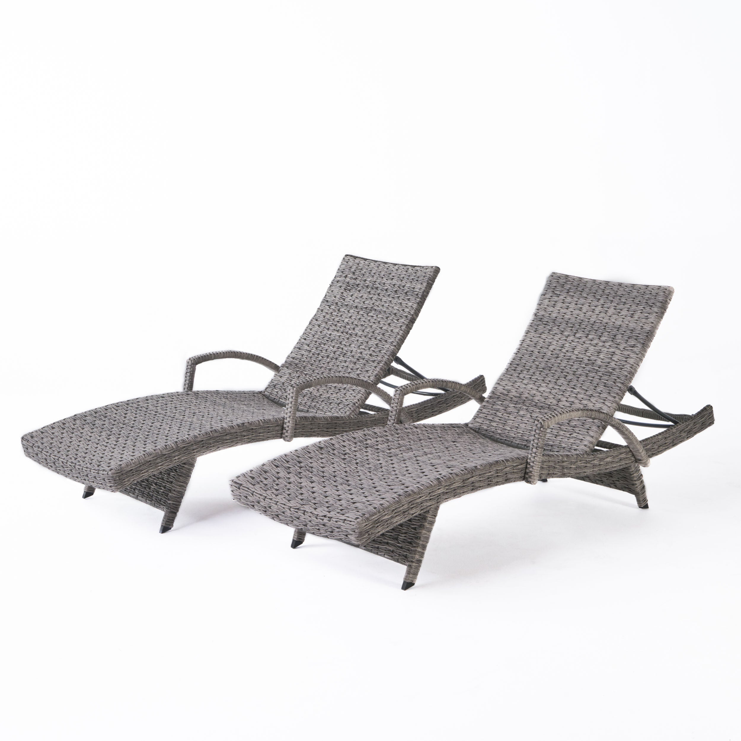 Keira Outdoor Armed Aluminum Framed Grey Wicker Chaise Lounge