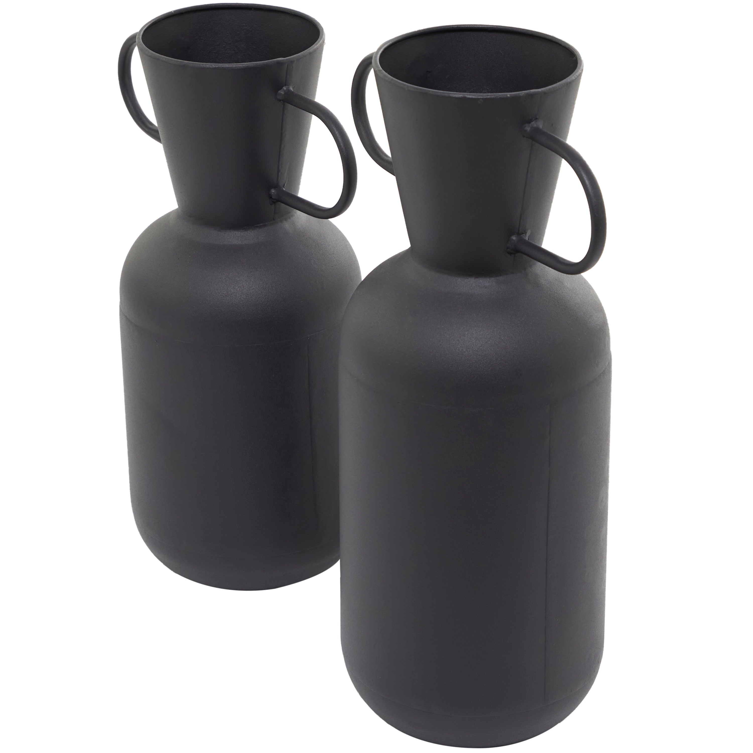 DecMode 17, 15H Black Metal Vase with Handles, Set of 2