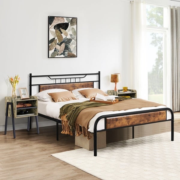 Taomika Industrial 3-pieces Bed and Modern Nightstands Set - - 35162740