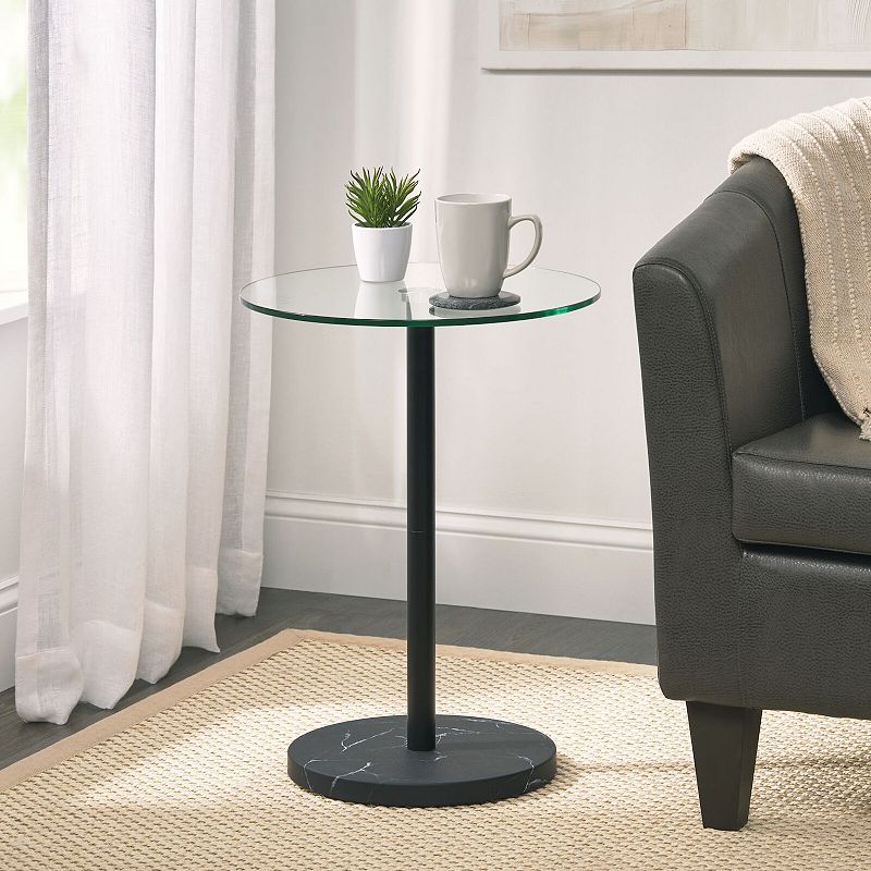 mDesign Metal/Glass Top Round Accent Side/End Drink Table