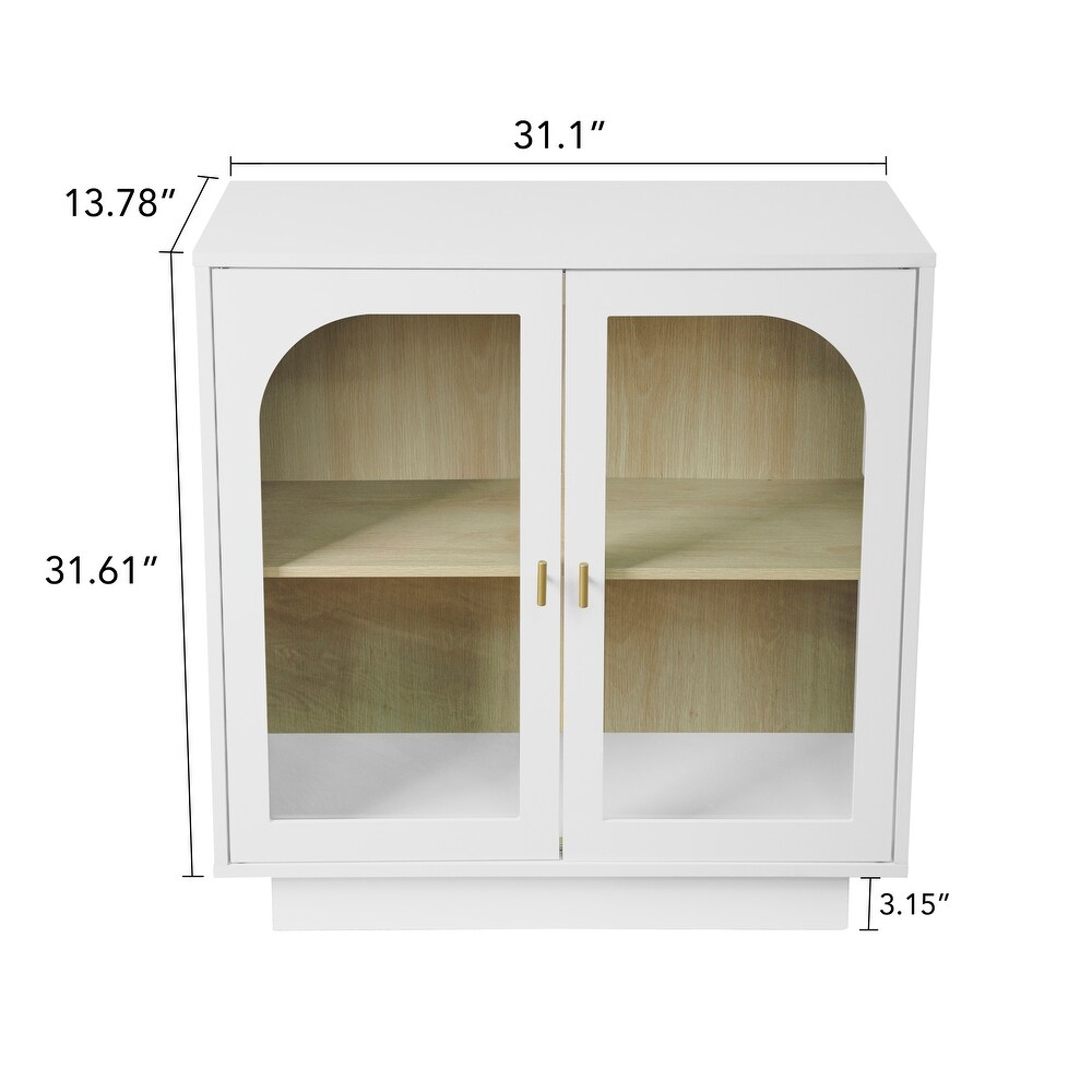 2 Storage Cabinet with Glass Door Gold Metal Handle