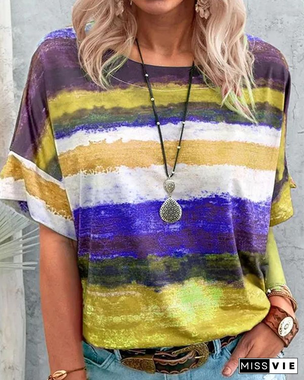 Contrast Watercolor Striped T-shirt