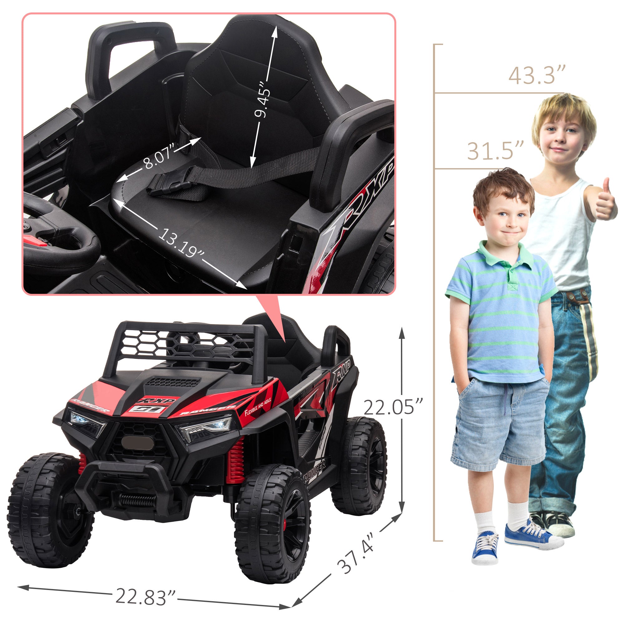 12V Atv Ride Ons for Boys, Electric Off-Road UTV with Front LED Lights and Horn, Kids UTV for 3-6 Years Girls Boys-Red