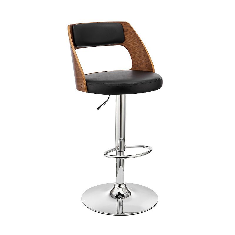 Adjustable Barstool with Open Design Wooden Back， Black and Brown