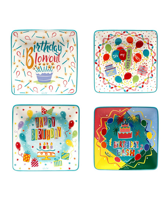 Certified International Lolita Birthday Bash 4 Piece Canape Plate Square